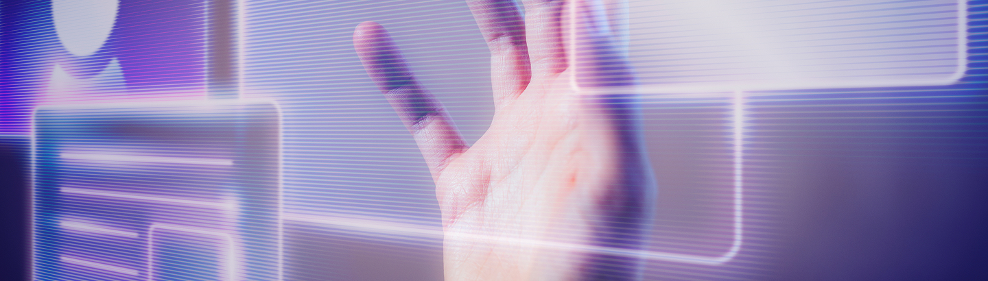 Woman Touching Smart Technology Holographic Interface 1